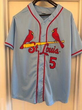 St Louis Cardinals Jersey Mens XL Blue MLB Baseball Pujols 5 Button - STAIN